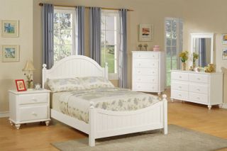 Exquisite Youth Kids Girls Cottage Style White Bead Board Wood Full Panel Bed