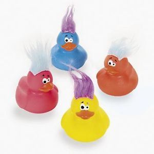 12 Crazy Hair Rubber Ducks Dozen Troll Ducky Party Favors Kids Bath Pool Toys