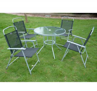 5pc Outdoor Dining Set Glass Top Table w 4 Folding Chairs Patio Garden Furniture