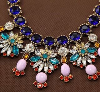 Luxury Noble Sparkle Crystal Rhinestone Floral Pendant Party Statement Necklace