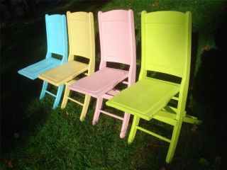 Antique Oak Folding Chairs 4 Chair Set Turquoise Key Lime Hot Pink Soft Yellow