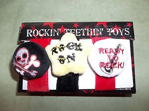 Teething Wristlet Bracelets Rattle 3 Pce Set Rock N Roll Toy Skull Guitar Baby