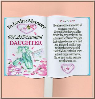 Daughter in Loving Memory Book Shaped Memorial Card Holder