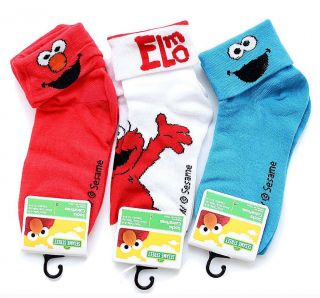 3 Pairs Sesame Street Elmo N Cookie Monster Kids Cuff Socks Size 6 8 Boys Girls