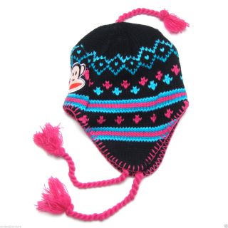 Paul Frank Julius Monkey Peruvian Knitted Beanie Winter Hat for Girls Kids Black