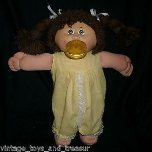Vintage Cabbage Patch Kids Baby Doll Long Brown Hair Girl Stuffed Animal Plush A