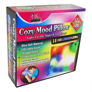 13" Square 14 Colored LEDs Cozy Mood Pillow Color Changing Lighted Soft Kids New