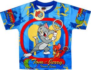 Tom and Jerry Tennis T Shirt Boys Girls Childrens Shirts Kids Clothes Toys Tee