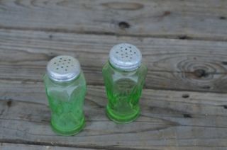 Vintage Green Depression Glass Salt and Pepper Shakers Anchor Hocking Glass