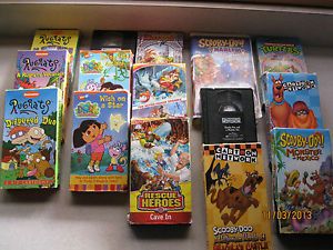 Lot of 15 Kids VHS Tapes Dora Scooby Doo Rugrats Rescue Heroes Ninja Turtle