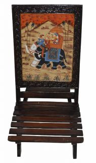 Indian Vintage Wooden Chair Elephant Painted Decorative Single Folding Chairs