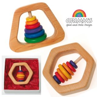Grimm's Choice of Natural Wood Baby Rattle Teether Hexagonal Pyramid Wooden Toy