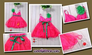 Kids Girls Princess Bowtie Strap Dress Tutu Wedding Party Grenadine Skirt Q51
