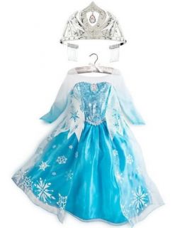  Frozen Elsa Princess Costume Gown Dress Size 7 8 Tiara Crown