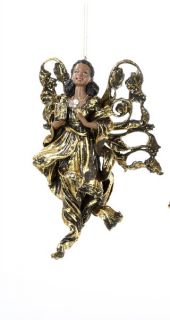 Kurt S. Adler 7' Antique Gold Resin Black Angel Festive Christmas Ornament Decor