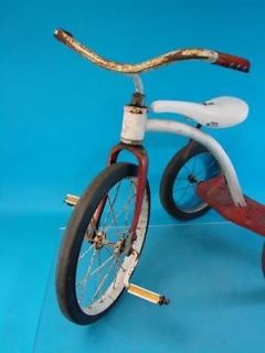 Vtg 1950's 16" Front Tire Kids Tricycle Trike Bike Ride on Pedal Toy Red White