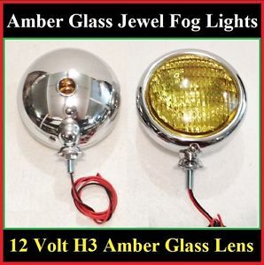 12 Volt H3 Amber Jewel 5" Fog Lights Glass Lens Chrome Housings Mopar