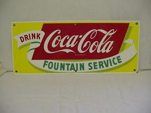 1950s Drink Coca Cola Fountain Service Porcelain Sign Soda Pop Drug Store