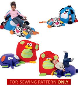 Sewing Pattern Make Kids Soft Chairs Floor Pillows Monkey Dog Cat Elephant