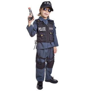 Boys Size 12 14 Blue Deluxe SWAT Halloween Costume Outfit