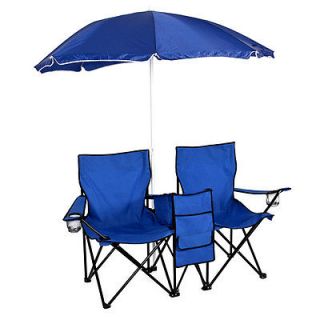 Picnic Double Folding Chair w Umbrella Table Cooler Fold Up Beach Camping Chair