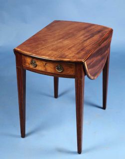 Antique English Mahogany Pembroke Drop Leaf Side Lamp Table w Drawer