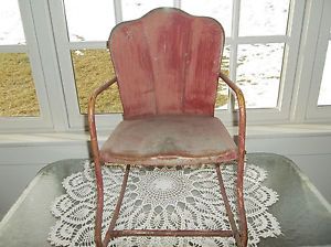 RARE Antique Metal Childs Rocker Lawn Patio Porch Chair Shell Back Mid Century