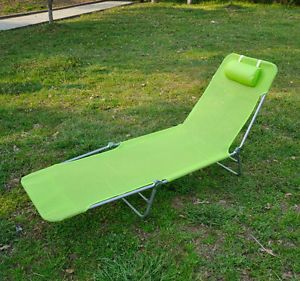 Foldable Chaise Lounge Adjustable Patio Cot Reclining Beach Chair w Cushion