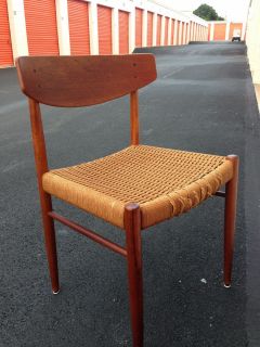 Vintage 1950s 60s Mid Century Danish Modern Teak Rattan Chair