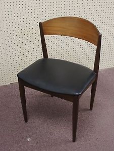 Danish Mid Century Modern Teak Side Chair with Black Vinyl Seat Cushion
