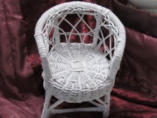 Small Glossy White Wicker Chair Decor Shabby Cottage Chic Garden Porch