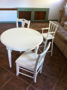 Pottery Barn Kids White Play Table and 2 Chairs and Baby Doll High Chair