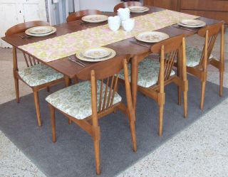 Vintage 8' Kroehler Mid Century Danish Modern Dining Room Set Table 8 Chairs