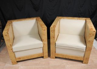 Pair Art Deco Box Club Chairs Armchairs Sofa Seat Modernist