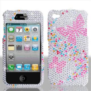 Pink Butterfly Bling Hard Case Cover Apple iPhone 4 4G