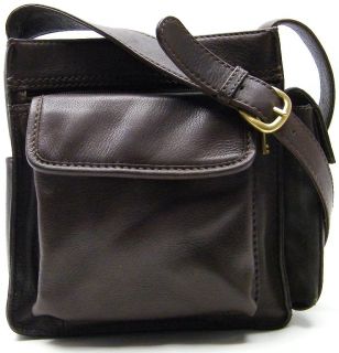 Fossil Dark Brown Leather Purse Messenger Crossbody Sling Bag Organizer Handbag