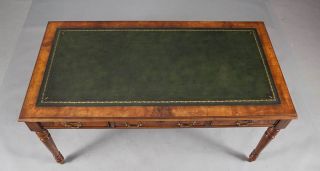 English Antique Style Walnut Leather Top Writing Desk Library Table