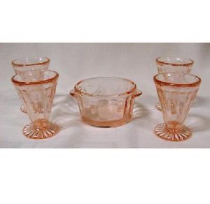 American Glass Depression Pink Ice Bucket Tumblers for 18 inch Doll Tea Time