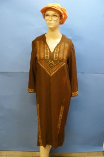 Old Dedouin Hand Embroidered Arabic Brown Caftan Galabiya Dress Islamic Clothing