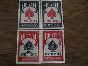 4 Deck Vintage Playing Card Bicycle Jumbo Index Poker Numbered Index 88