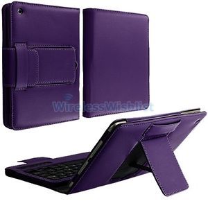 Purple Leather Case Stand with Bluetooth Wireless Keyboard for iPad Mini