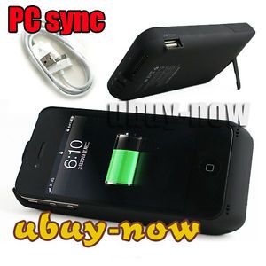 3000mAh Battery Power Bank Case Charger w Stand PC Sync for iPhone 4 4S Black