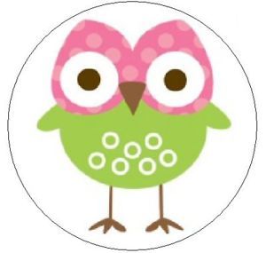 Cute Pink Green Owl 1" Round Labels Seals Stickers