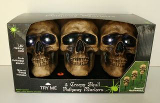 3LED Sound Activated Skull Path Markers Halloween Prop