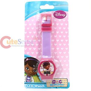 Disney Jr Doc McStuffins Kids LCD Wrist Watch Pink Purple Jelly Band LCD Watch