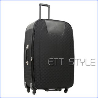 3 Piece Expandable Black Checker Spinner Rolling Luggage Set Carry On
