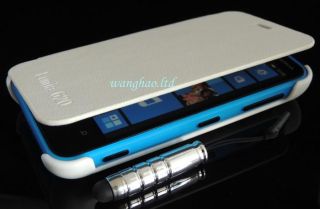 Luxury Flip Synthetic Leather Case Cover for Nokia Lumia 620 White Touch Pen