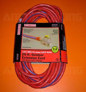Craftsman Pushlock 25ft 12AWG Lighted Illuminated Outdoor Extension Power Cord