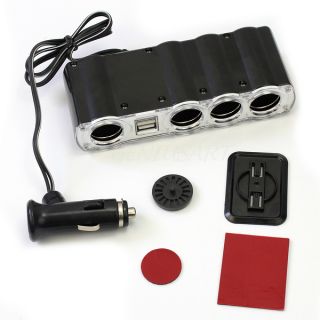 4 Way Multi Socket Auto Car Cigarette Lighter Splitter USB Plug Adapter Charger