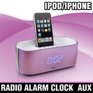 Compact Pink iPod iPhone Docking Station Alarm Clock